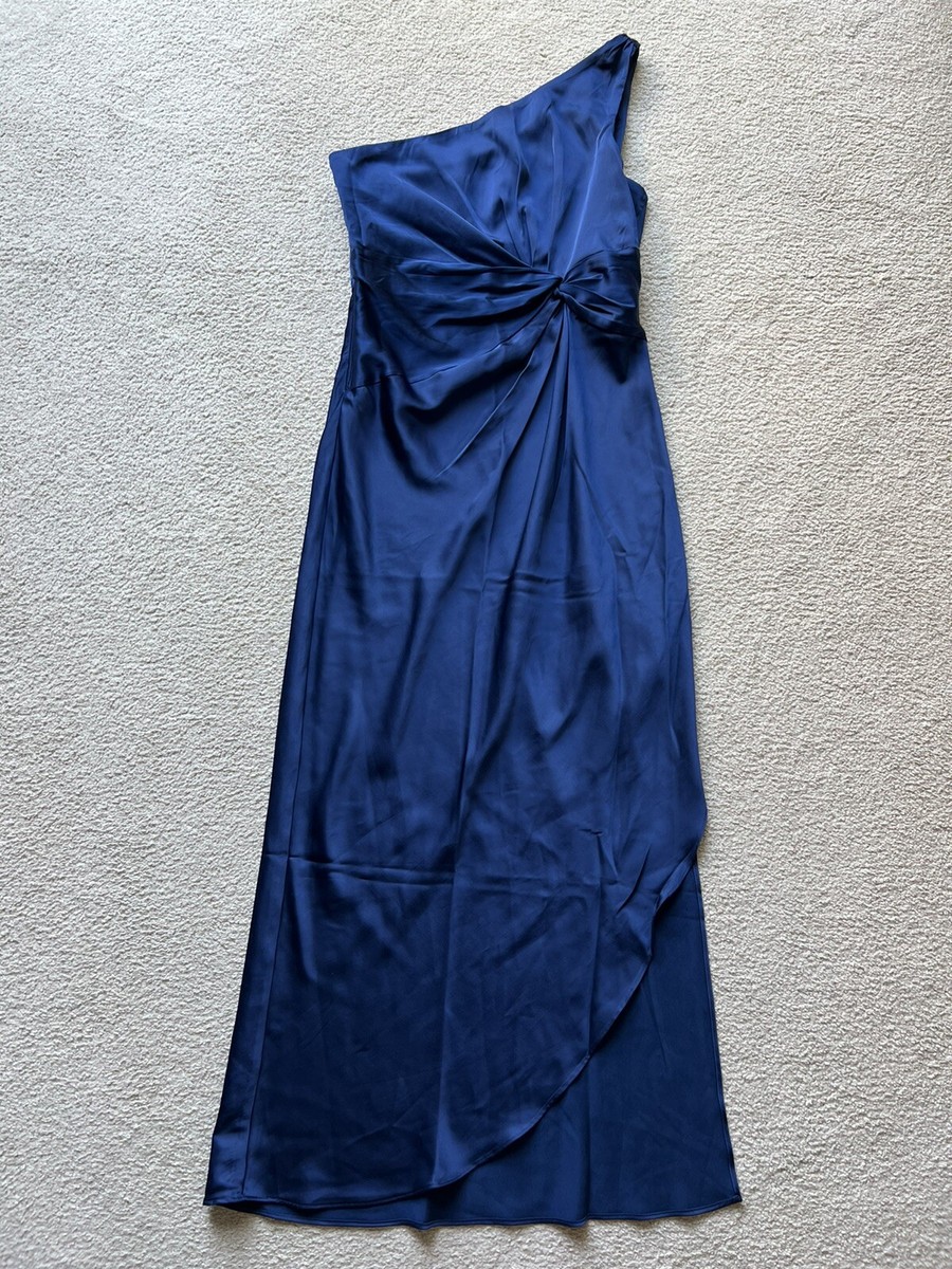 Abercrombie & Fitch One-Shoulder Satin Knotted Midi Dress Royal Blue Medium  New | eBay