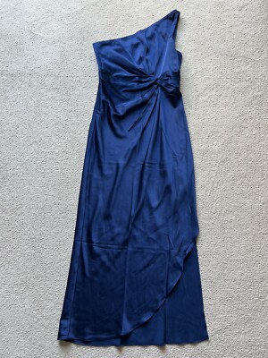 Abercrombie Fitch One-Shoulder Satin Knotted Midi Dress Royal Blue Medium  New