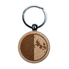 Quarter Moon Phase Engraved Wood Round Keychain Tag Charm