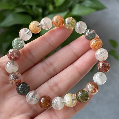 9mm Natural Color Phantom Ghost Quartz Stretch Crystal Beads Bracelet Z31