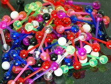 50 Pc (25 Pairs) 8 Color UV Flexible Tongue Rings, Nipple Rings 14g 5/8" 6mmball