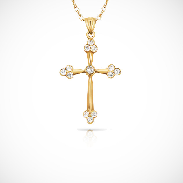 14K Yellow & White Gold Thomas Botonee Cathedral Cross Pendant For Women