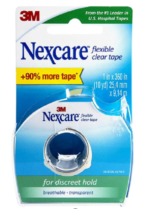 Nexcare Flexible Clear Tape Dispenser Discreet Hold, 1in x 10yd 051131222786CLR
