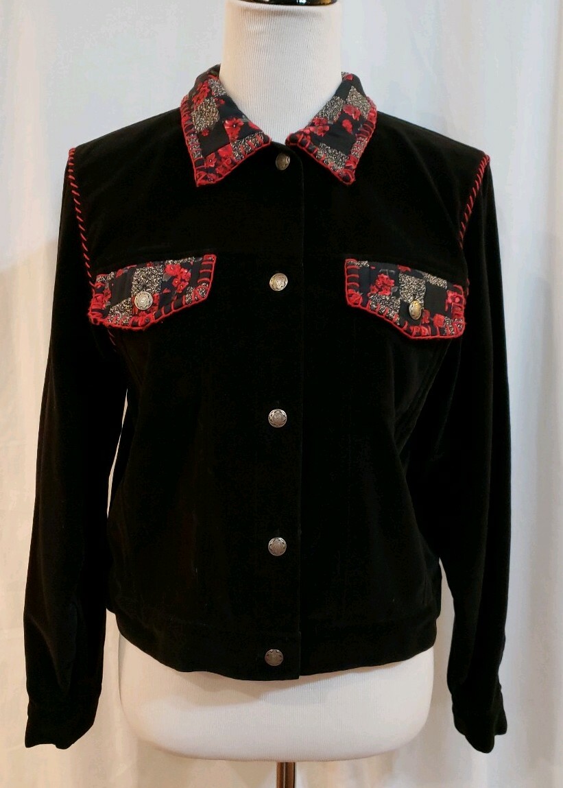Stonebridge Black Velvet Patchwork Trim Western S… - image 1