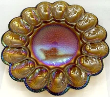 11” Iridescent Carnival Indiana Glass Deviled Egg Relish Tray Hors D’oeuvre