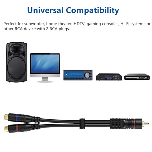 PRO 20cm RCA PHONO Y SPLITTER CABLE ADAPTER 1 Male to 2 x Female OFC Gold - Picture 2 of 9