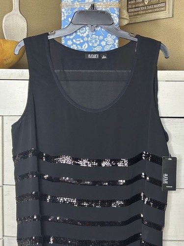 NWT Women’s A New Approach Sz 1X Black Sleeveless Sequined Tank Semi-Sheer - Picture 2 of 4