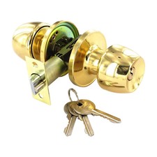 Entrance Door Knobs with Key Lock in Polished Brass