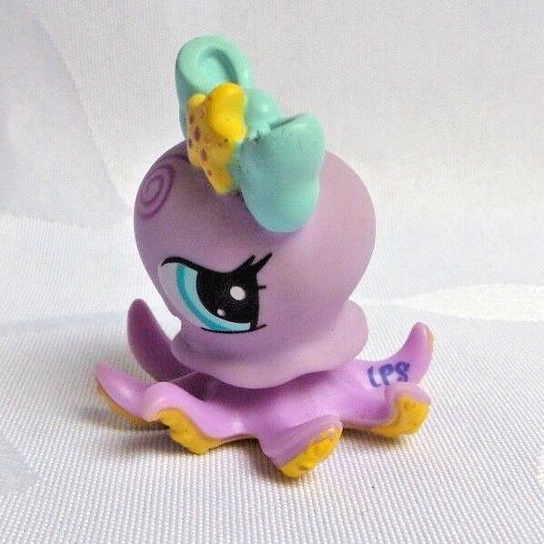 Figurine Littlest Pet Shop LPS #795 - Pieuvre Mauve Avec Un Nœud Vert Hasbro, Occasion