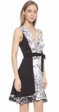 DVF Diane Von Furstenberg KYLIE Wrap Two Tone Dress Floral Tile White Black $398