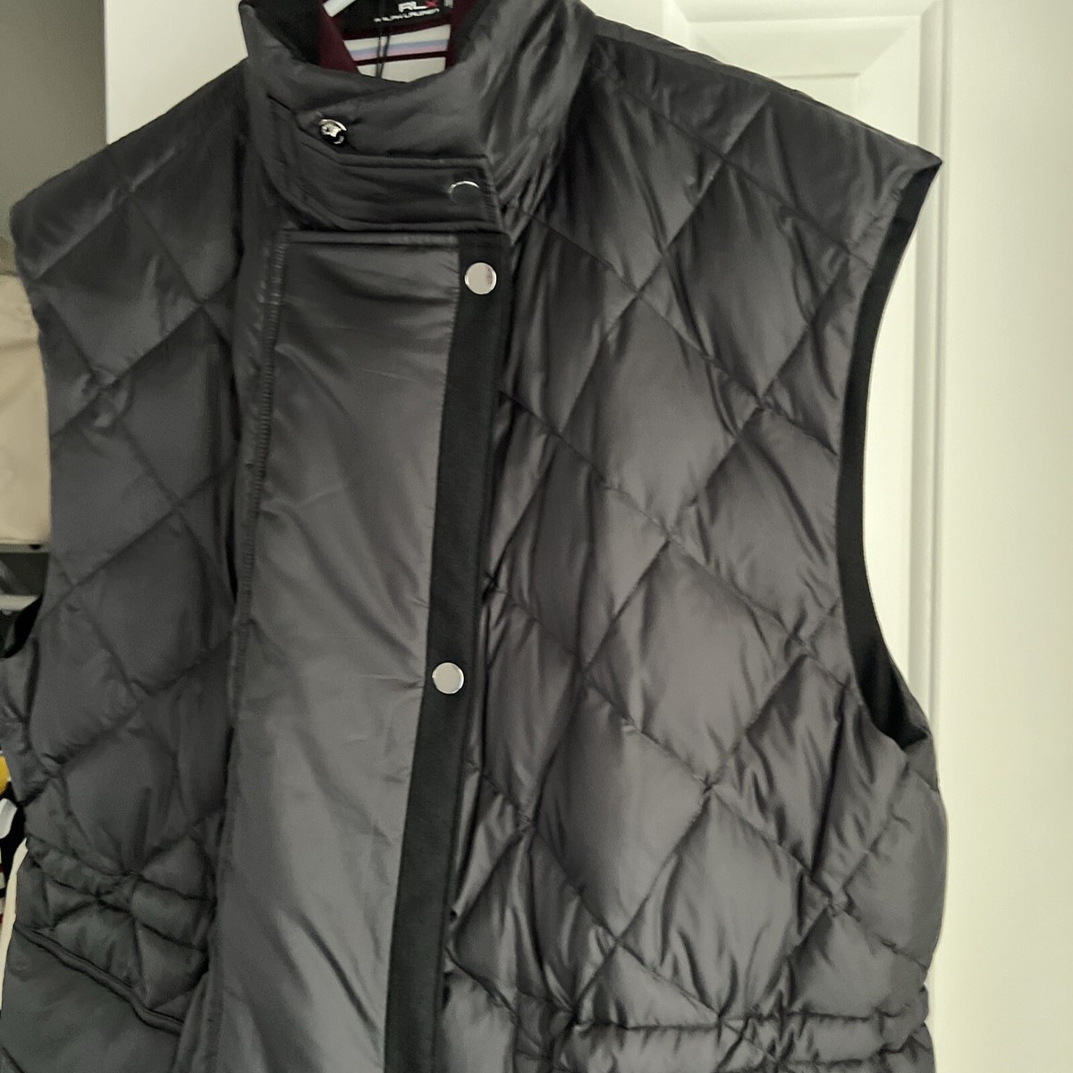 $1298 Lafayette 148 Women Black Quilted Reversible Down Vest Jacket Size  Large