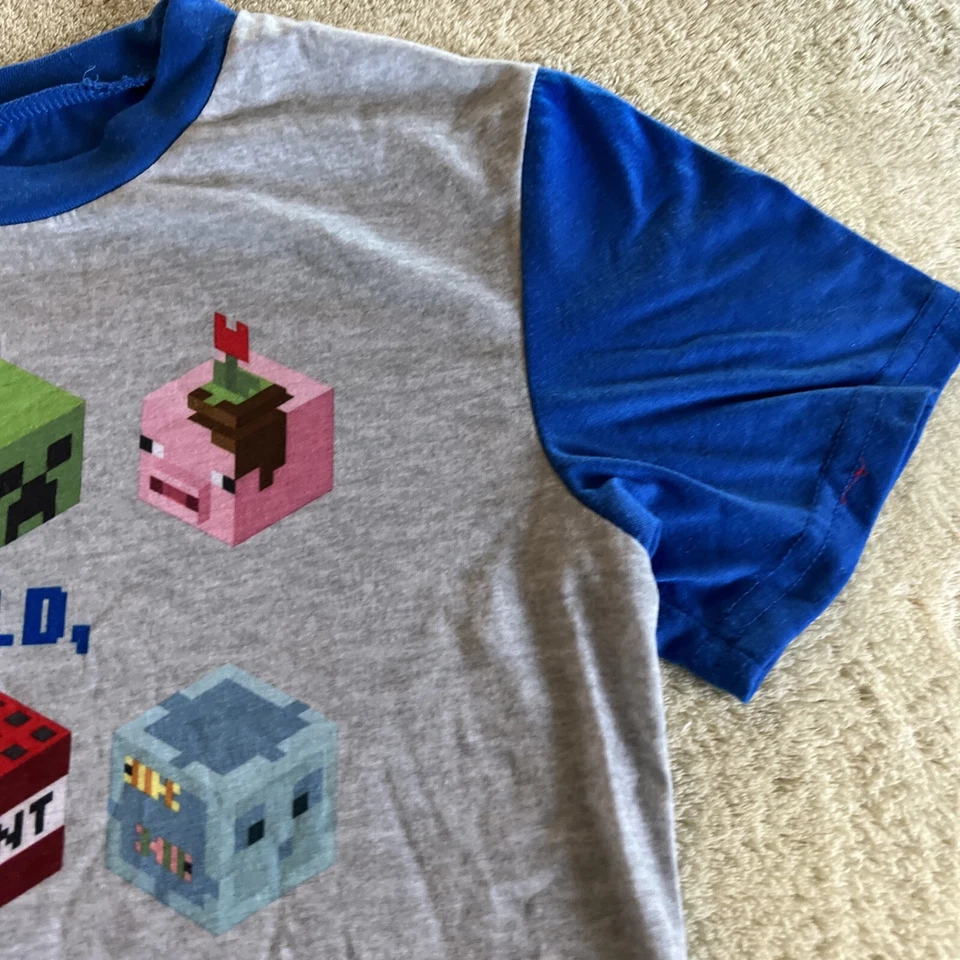 Camisa Pijama Mojang Minecraft Niños Gris Azul Creeper TNT Hacha de Cerdo Manga Corta 12 Foto 3 de 4