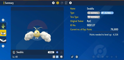 Pokemon Scarlet & Violet 6IV Shiny SWABLU Max EVs
