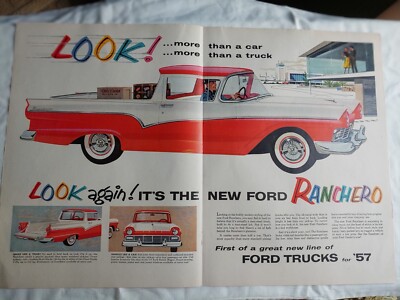 1957 VTG Original Magazine Ad FORD Auto 2PG Ranchero More than A Car or ...