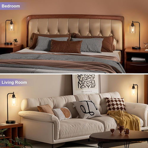 Industrial Touch Table Lamps for Bedrooms Set of 2 - 3-Way Dimmable Nightstand L - Picture 5 of 12