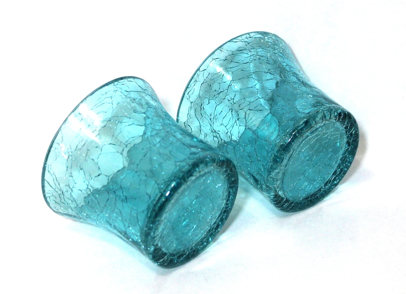 Votive Candle Holders Aqua Blue Crackle Glass Set 2