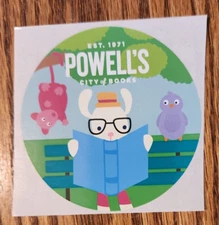 Powell's City of Book Est. 1971 3"  Round Sticker Rabbit Bird Opossum Trees Read