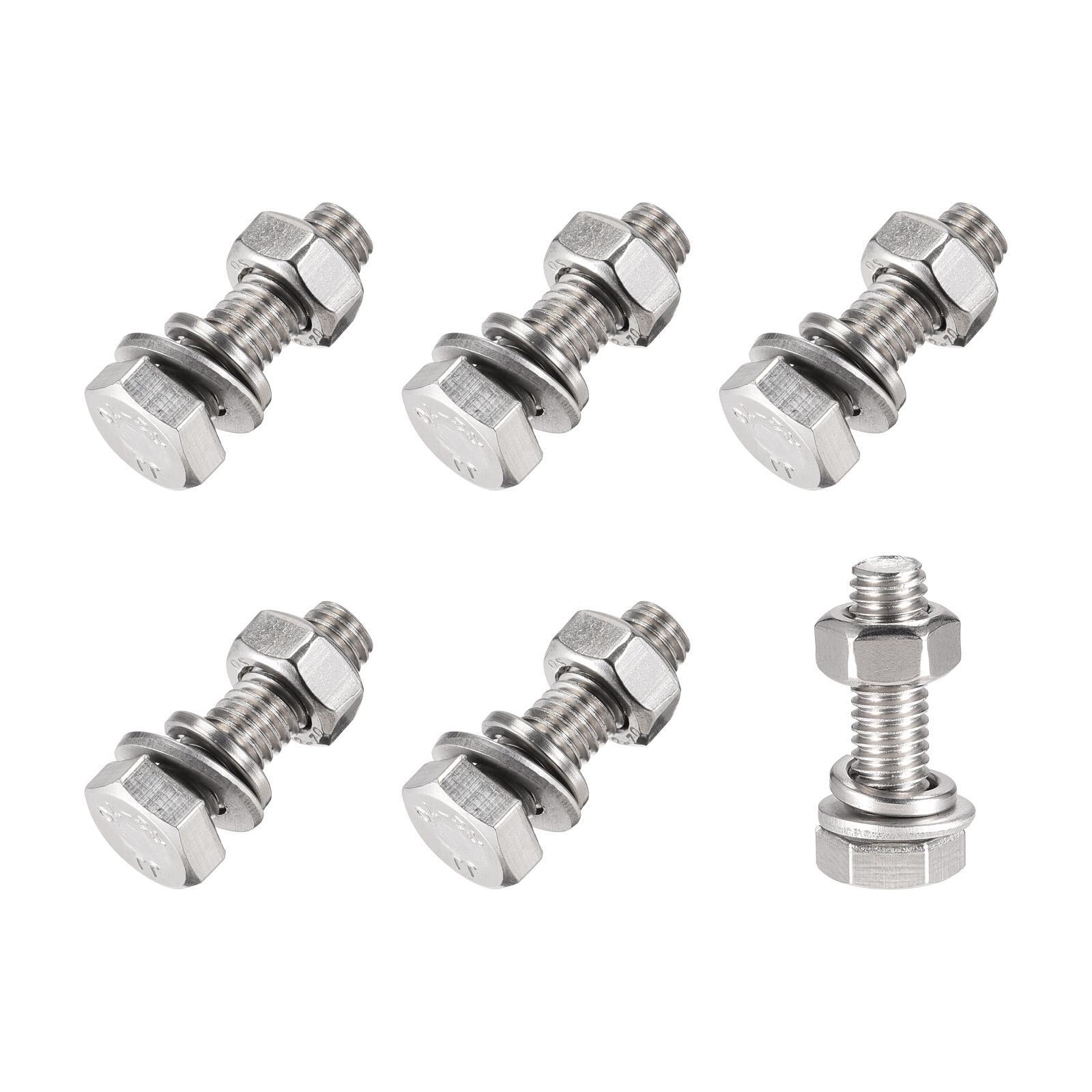 Hex Head Screws Bolts, Nuts, Flat & Lock Washers Kits (M6x20mm) 6Sets