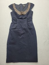 Adrianna Papell Women Dress 4 Blue Empire Short Sleeve Knee Length Viscose