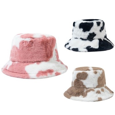 Fishermen Hat with Cow Pattern Bucket Cap Warm Keeping Hats in Mild Colors