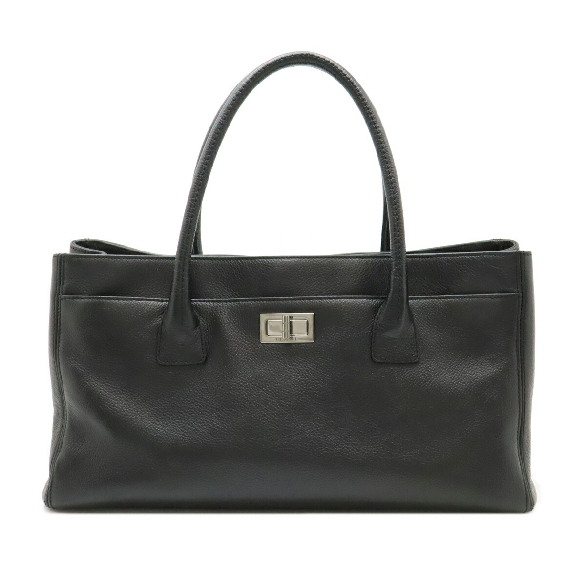 Chanel 2.55 Executive Line Black Leather Tote Bag with Turnlock and Pouch