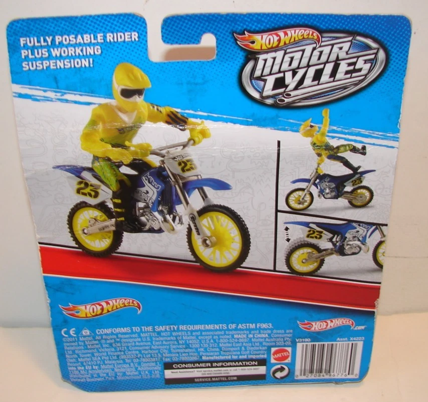 2011 HOT WHEELS Motorcycles Moto #23 Yellow 1:18 Scale W/ Posable Rider MOC Rare - Image 4 of 4