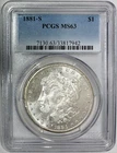 1881-S Morgan Silver Dollar, PCGS MS-63, Flashy, Reflective Coin
