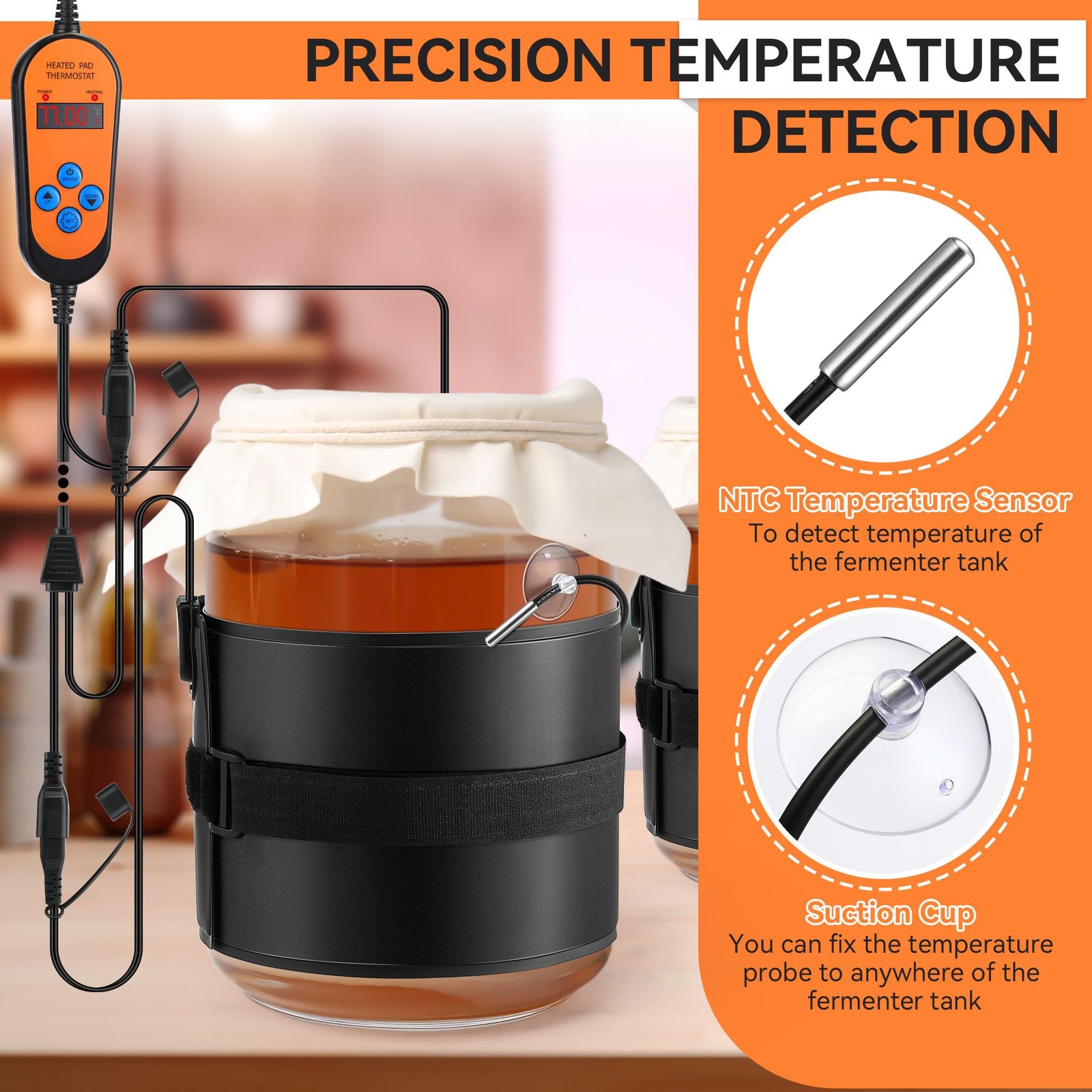 2 Pack Kombucha Heating Pad with 2 in 1 Plug, Kombucha Heating Wrap with Digi...