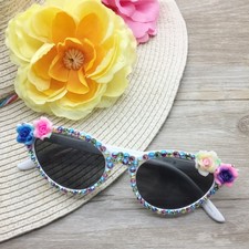 Women  s Cat Eye Crystal Rhinestone Sunglasses Bling Flower Shades Floral Sunnies