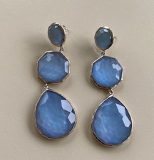 GENUINE IPPOLITA WONDERLAND 3-DROP STERLING SKY BLUE & MOTHER-OF-PEARL EARRINGS