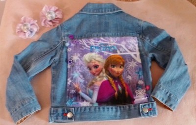 Jeansjacke JACKE 102 UNIKAT Hellblau Blau APPLIKATION Frozen ELSA Eiskönigin J13