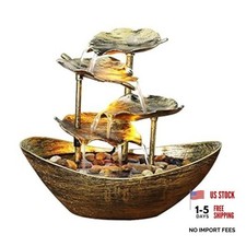 Creative Ingot Lotus Leaf Flowing Water Tabletop Fountain with LED Night Gold