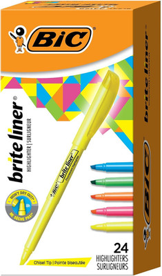 BIC Brite Liner Highlighters with Chisel Tip for Broad and Fine Lines, 24-Count