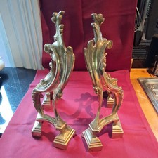 Brass Fire Dogs/Chenet Pair of Rococo Style Vintage Heavy 30 x 28cm Weigh 2Kg+