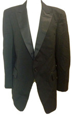 Vintage 90s After Six Tuxedo Jacket Tux 44 R Black Wide Satin Peak Lapel USA