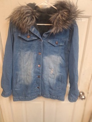Cotton Jeans Jacket  With Faux Fur Hoodie And Insulation