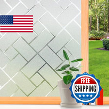 Frosted Glass Window Film Sun Blocking Tinting Film 35.4x98.4 White Grid Removab