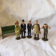 Vintage Johillco lead Figurines 2 men 1 woman 2 Bakers 1 w/ Flour Sack & a Bench