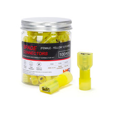 100PCS Nylon Female Spade Quick Disconnect Connector - Yellow 12-10 AWG