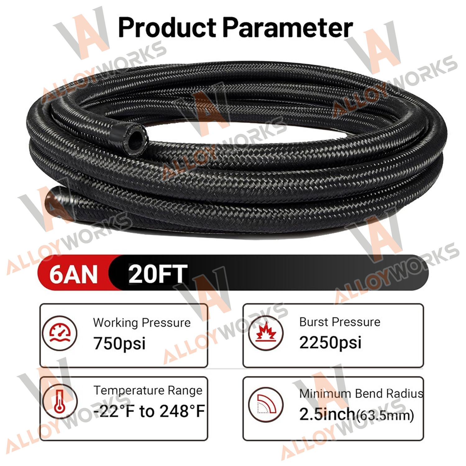 -6AN 20FT Fuel Line Kit 6AN Nylon Braided Fuel Line Hose Fitting Kit CPE Quality