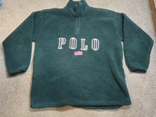 XL Vintage Polo Ralph Lauren 1/4 Zip Pullover Fleece Sweater Mens Green USA