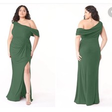 NWT Azazie Green Rorie One Shoulder Ruched Knit Dress Plus Size 20 Wedding Guest