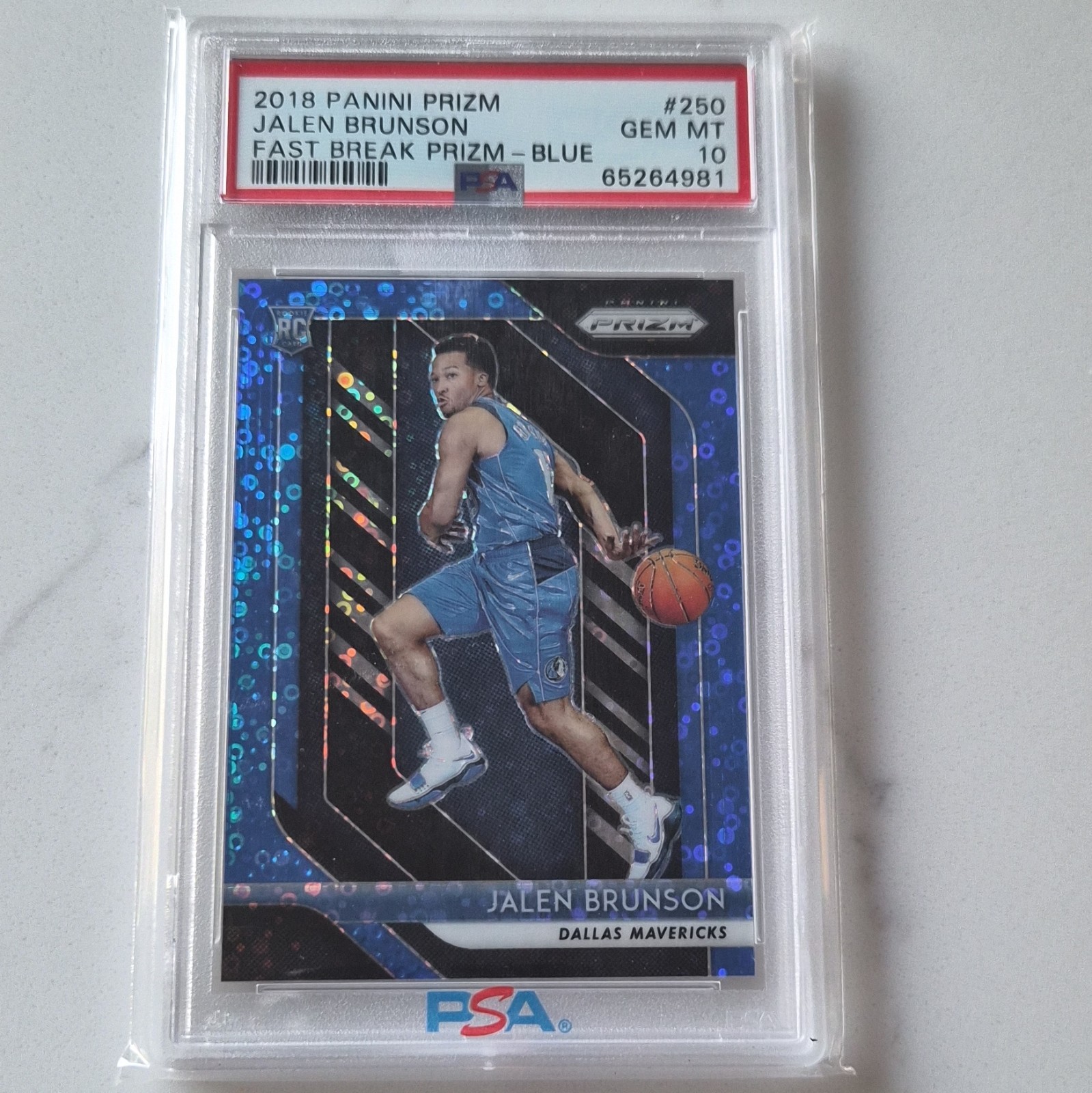 2018-19 Panini Prizm Jalen Brunson Fast Break Blue Prizm RC /175 PSA 10 #250