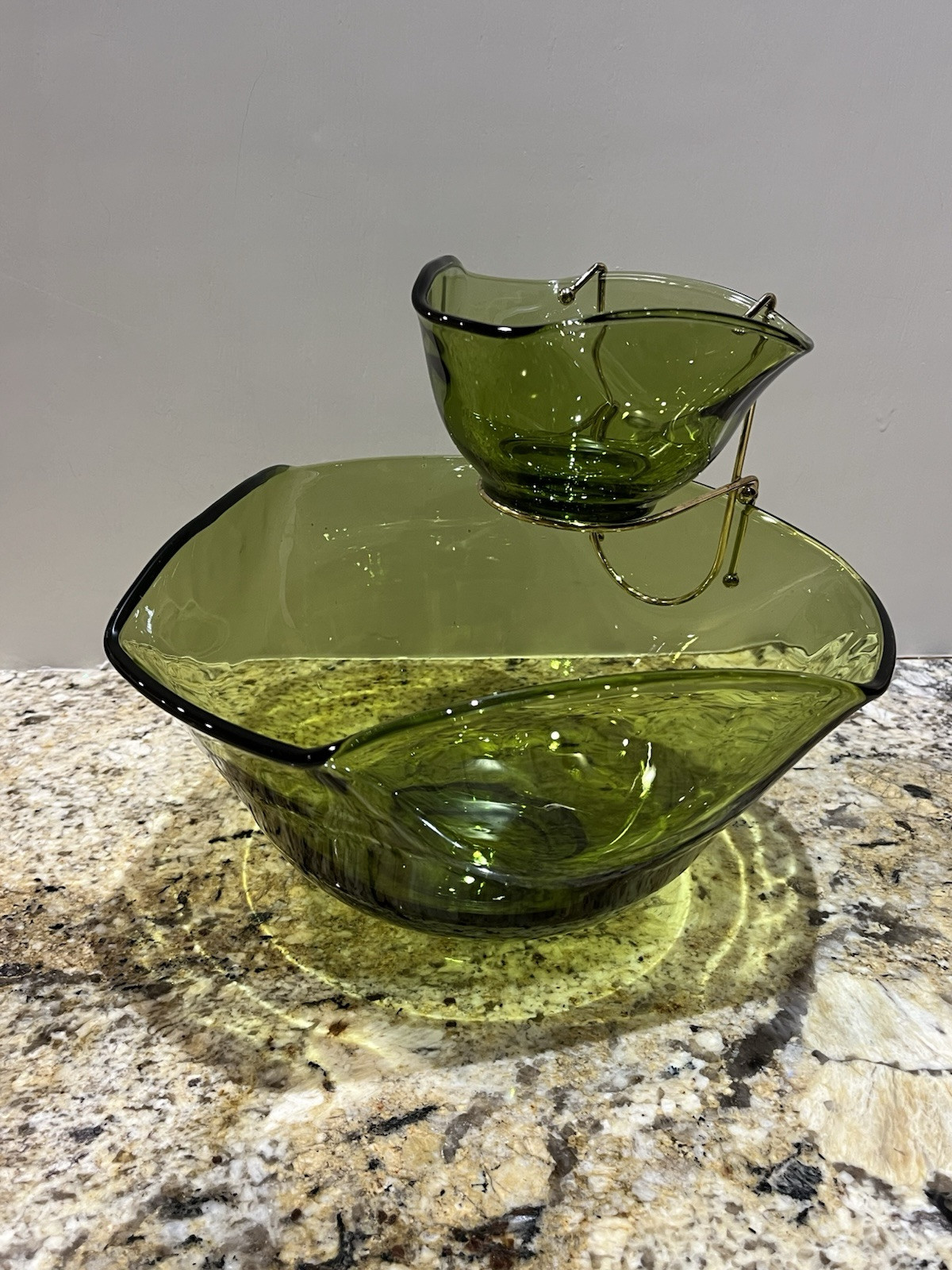 Vintage Anchor Hocking Avocado Green MCM Chip and Dip Set