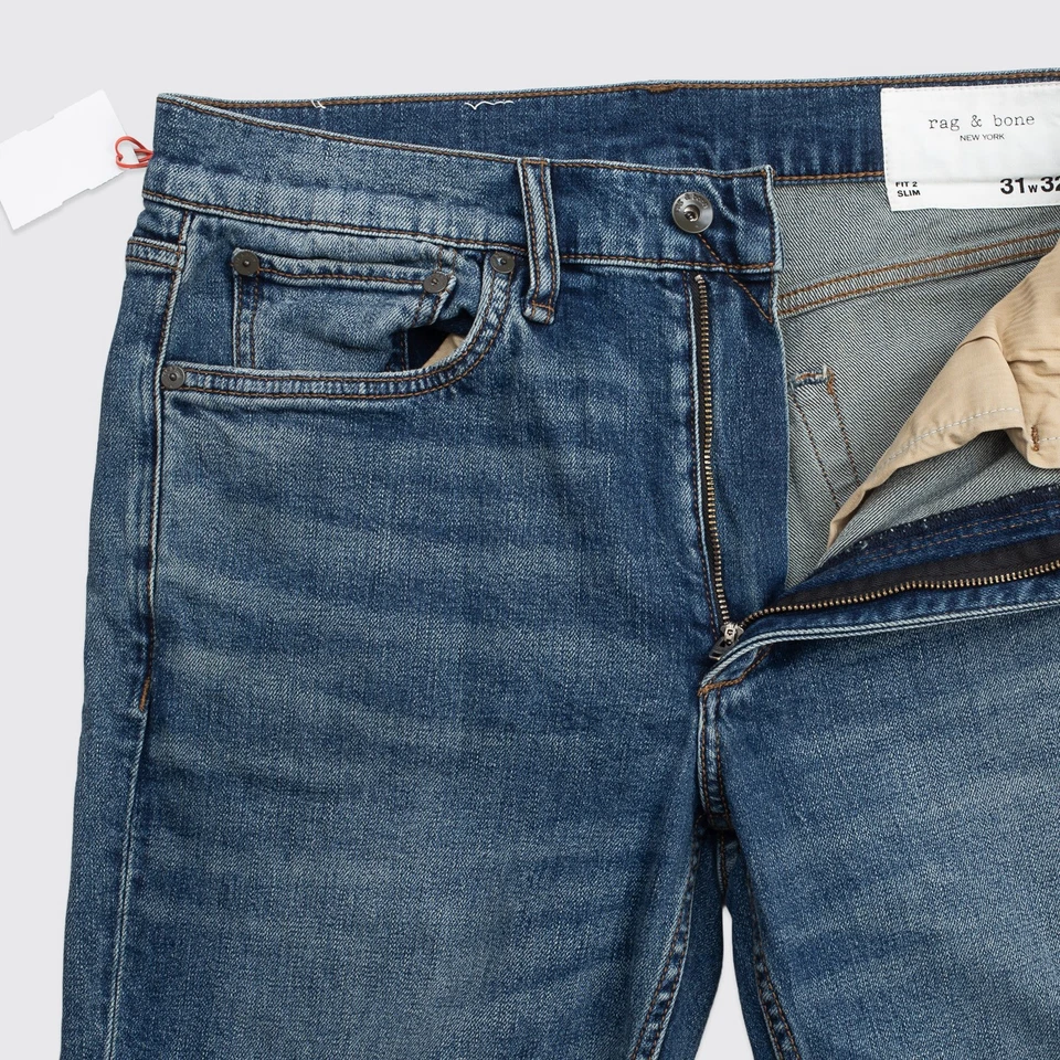 Rag & Bone Jeans Size W31 Fit 2 Slim Jared Indigo Blue Stone Wash Cotton Stretch - Image 2 of 4