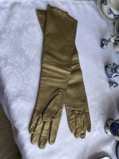 Gold Leather Gloves for Women Elbow Length Evening Gloves