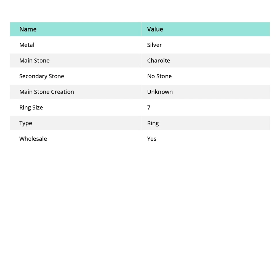 Anillo de piedras preciosas Charoite ruso hecho a mano diseño único delicado joyería 7" regalo z42 Foto 3 de 4