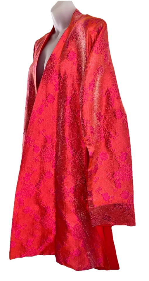 SOLE de SOLEDAD TWOMBLY Rojo Fucsia Floral Organza Kimono Abrigo Bata Talla 42 ¡Como Nuevo! Foto 3 de 4