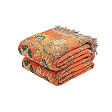 Boho Throw Blanket, 100 Cotton Ultra Soft Luxury 80x90 Inch Flowers Orange