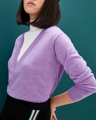 Sandro Paris Womens 100% Wool Purple Knit Sweater High Top Size 2 M